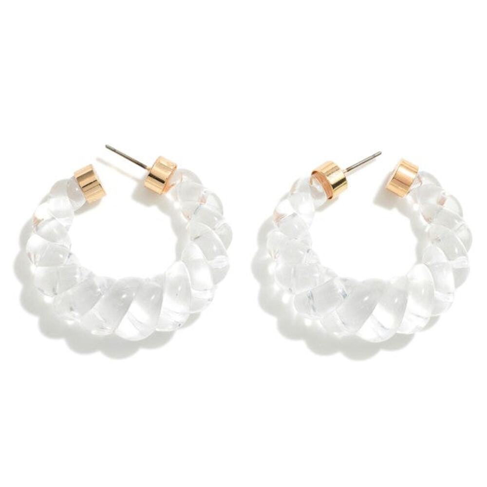 Clear Acrylic Braided Hoop Earrings | Lightweight Everyday Hoops | 1.25"